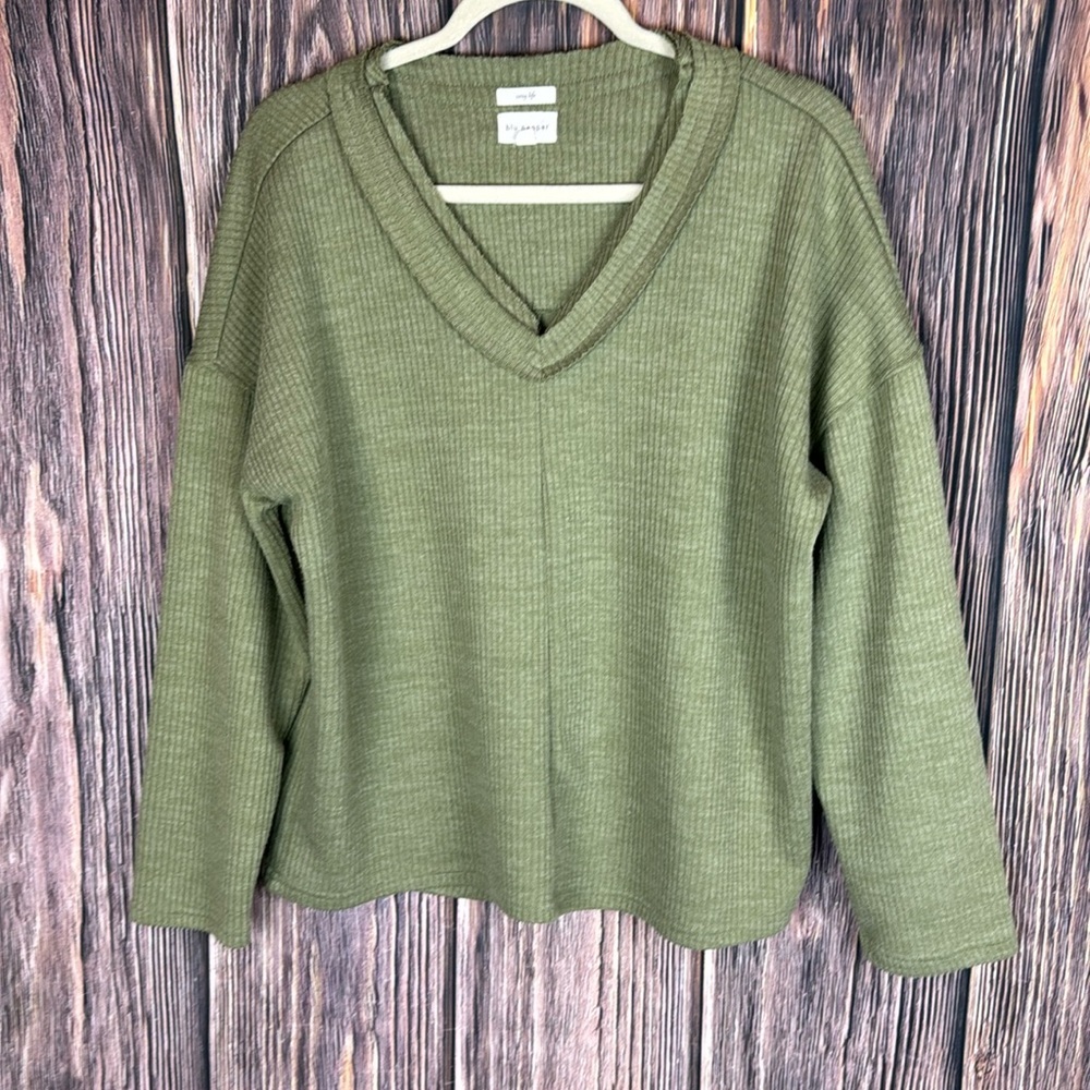 Blu Pepper Oversized Green V Neck Top- Size Large